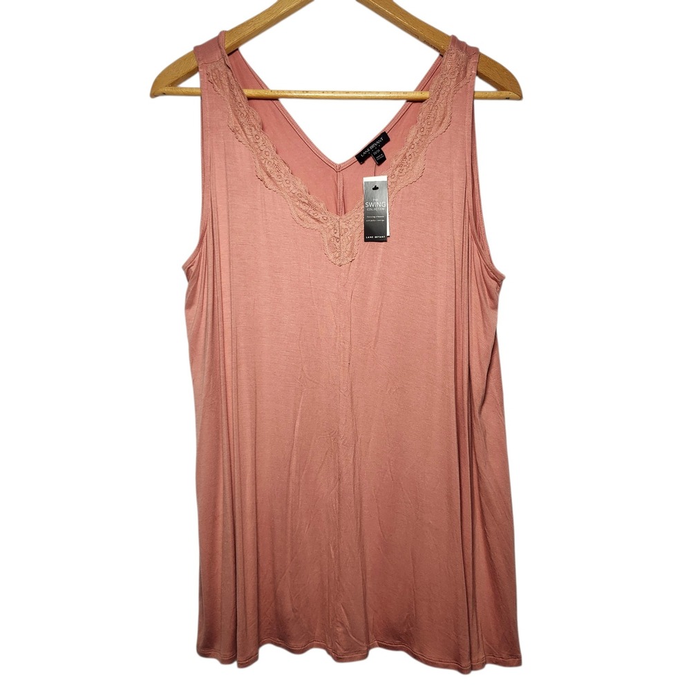 Lane Bryant Swing Collection Tank Top Pink Lace V-Neck Plus Size 22/24 NWT